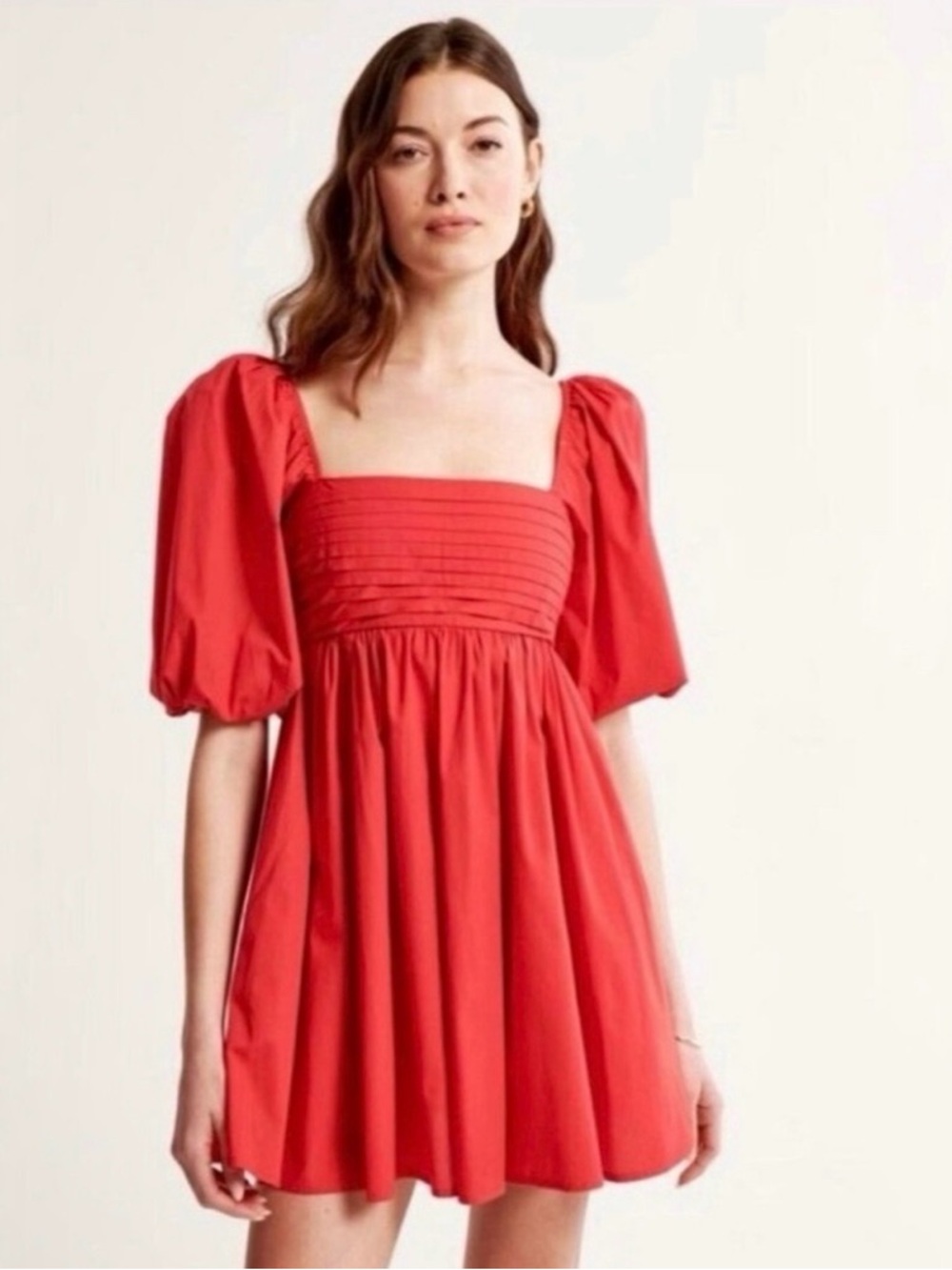 Abercrombie & Fitch Red Square Neck Puff Sleeve Mini Dress
